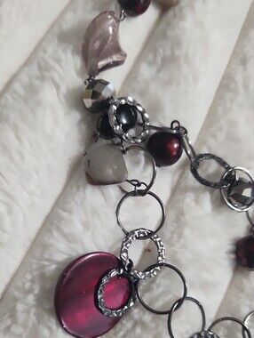 Statement Burgundy Disc Multi-Bead Necklace - Unbranded
